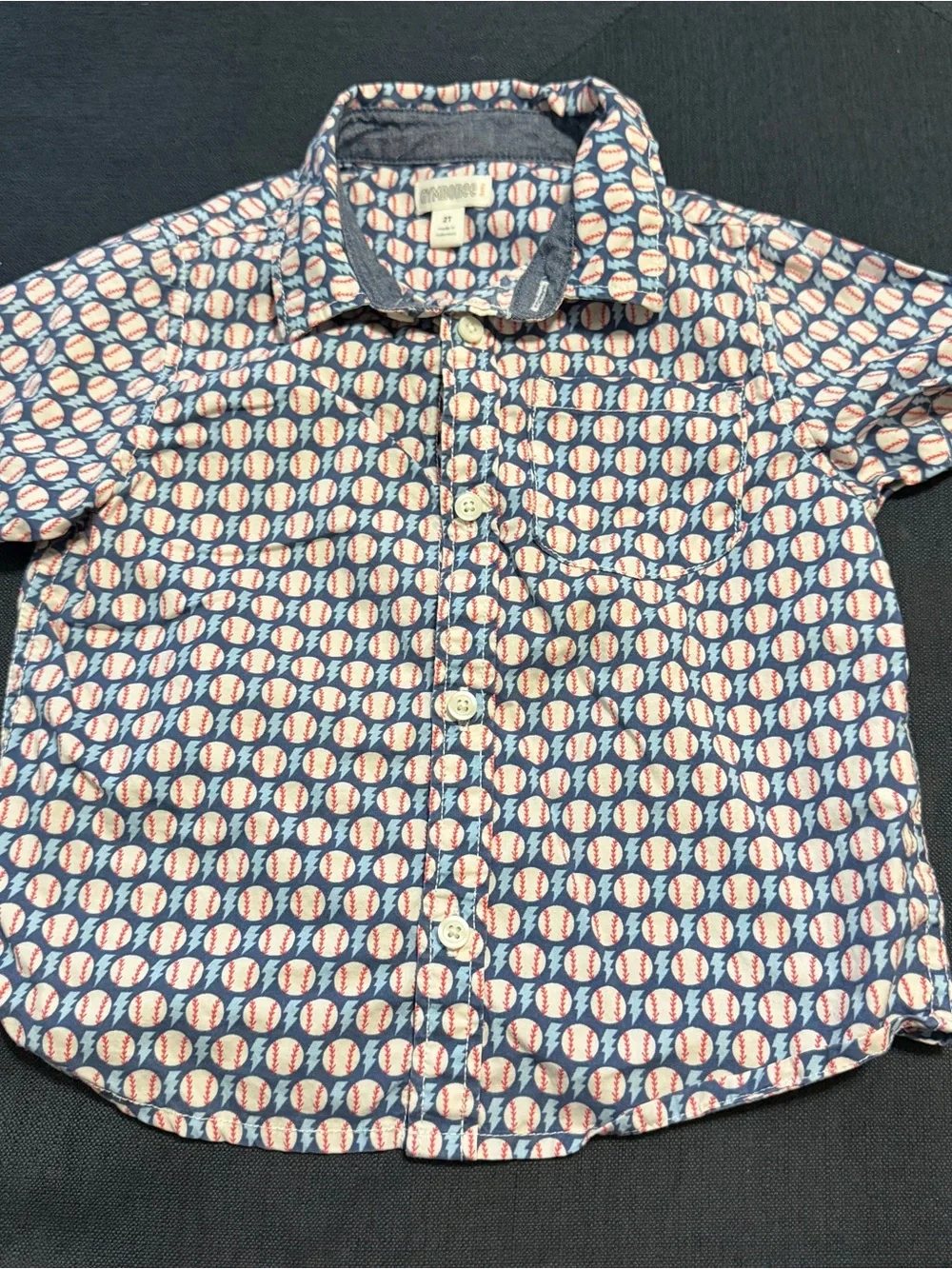 Gymboree 2T Baseball Short Sleeve Button Down Shirt Gameday, Fourth of July